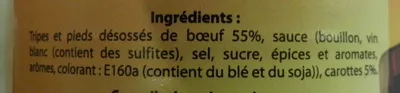 List of product ingredients Tripes à la mode de Caen  Dia 400 g