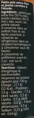 List of product ingredients Petits Pois Et Jeunes Carottes à L'étuvée Extra-fins Dia 