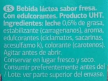 List of product ingredients Batido fresa Dia 1 l