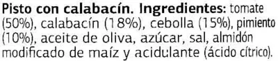 Lista de ingredientes del producto Pisto con calabacín Dia 350 g (neto), 370 ml