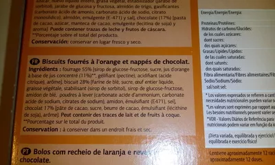 Liste des ingrédients du produit Biscuits fourrés à l'orange et nappés de chocolat Dia 300 g