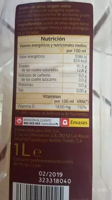 Lista de ingredientes del producto Aceite de oliva Virgen extra Dia Dia 750 ml