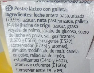 Lista de ingredientes del producto Natillas con galleta Dia 500 g