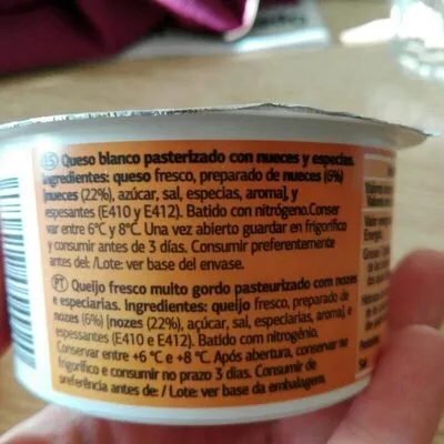 Lista de ingredientes del producto Mousse nueces Dia 