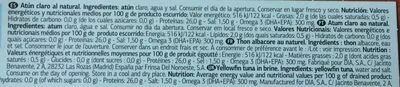 Liste des ingrédients du produit Atún claro natural Dia 3 / 6 unidades