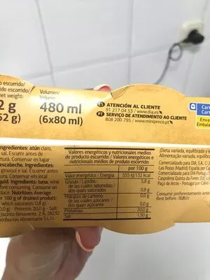 Lista de ingredientes del producto Atún en escabeche Dia Dia 6 x 80 ml