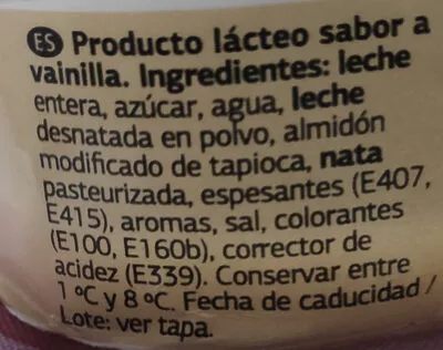 Lista de ingredientes del producto Natillas de vainilla Dia 125 g