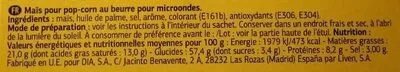 Lista de ingredientes del producto Palomitas sabor mantequilla Dia 100 g