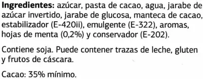 Lista de ingredientes del producto Bombones rellenos de menta - DESCATALOGADO Dia 200 g (18 Ud.)