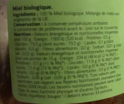 Lista de ingredientes del producto Miel bio Dia 500 g