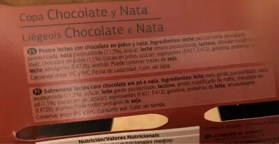 Liste des ingrédients du produit Copa chocolate y nata Dia 