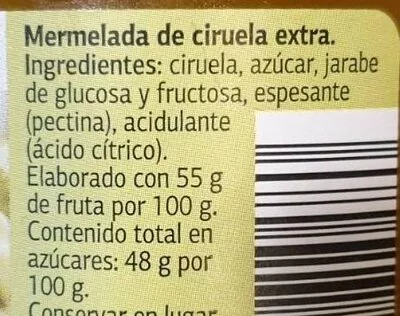Lista de ingredientes del producto Mermelada de Ciruela extra Dia 375 g