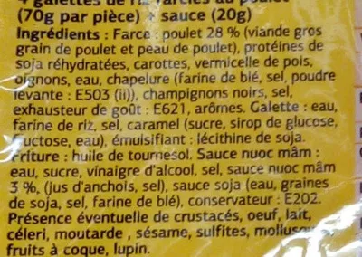 List of product ingredients Nems au poulet, Avec sauce (x 4) Dia 300 g