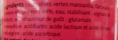 List of product ingredients Olives vertes farcies aux poivrons Dia 290 g