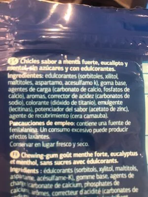 Lista de ingredientes del producto Chicles sabor menta fuerte Dia 67 unidades