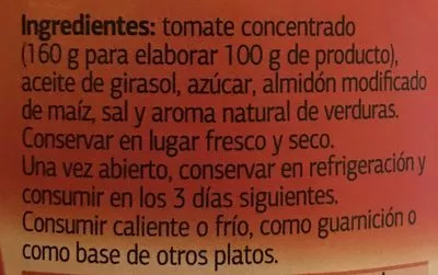 Liste des ingrédients du produit Tomate frito sin gluten Dia 550 g