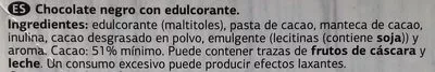 Lista de ingredientes del producto Chocolate negro sin azúcares Vital Dia, Dia 100 g