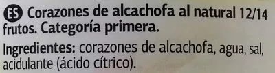 List of product ingredients Alcachofa corazones Dia 390 g neto, 240 g escurrido, 425 ml