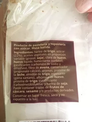 List of product ingredients Bizcocho de azúcar La Hornada del Día 