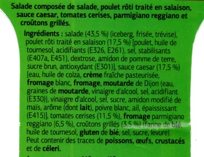 Liste des ingrédients du produit Salade Caesar Dia 230 g