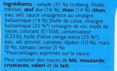 List of product ingredients Salades thon crudités Dia 250 g