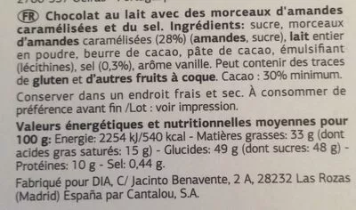 List of product ingredients Chocolat au lait Dia 
