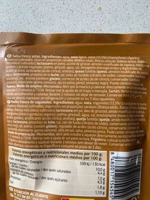 Lista de ingredientes del producto Salsa setas  