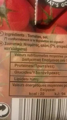 Liste des ingrédients du produit Puree De Tomate 500g Dia 