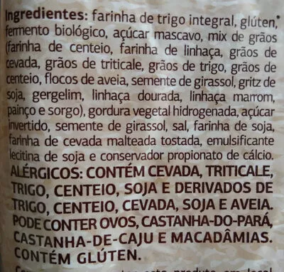 List of product ingredients Pão 100% integral multigrãos Dia 400 g
