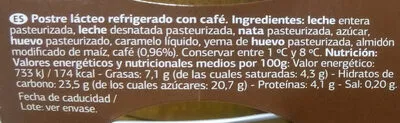 Lista de ingredientes del producto Flan de café Dia 400 g (4x100g)