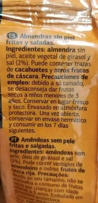 List of product ingredients Almendra frita y salada  