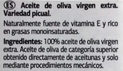 Lista de ingredientes del producto ACEITE DE OLIVA VIRGEN EXTRA-PICUAL Delicious Dia,  Dia 500 ml