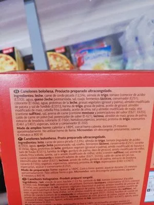 Lista de ingredientes del producto Canelones boloñesa  2 x 300 g