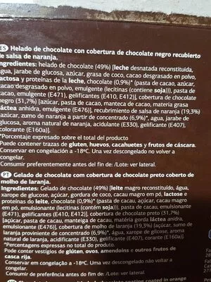Lista de ingredientes del producto Bombón Naranja - Chocolate dia 