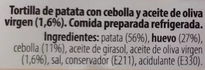 List of product ingredients Tortilla con cebolla Dia 600 g