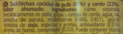 Lista de ingredientes del producto Salsichas Baviera Dia 300 g