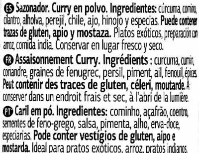 Lista de ingredientes del producto Curry Dia 42 g
