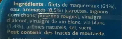 Liste des ingrédients du produit Filets de maquereaux (Marinés au vin blanc et aux aromates) Dia 175 g, 180 ml