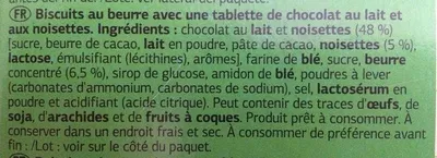 List of product ingredients Petit beurre au chocolat au lait et aux noisettes Dia 150 g