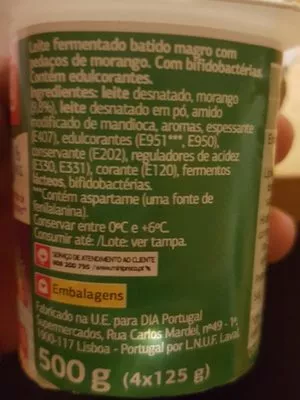 Lista de ingredientes del producto Bífidus con fresa 0% Dia 500 g (4x125g)