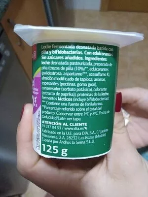 List of product ingredients Bifidus con piña Dia 