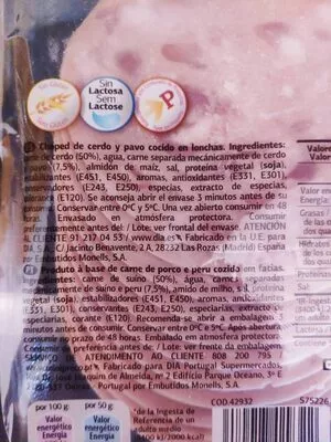 List of product ingredients Chopped por. Porco dia 