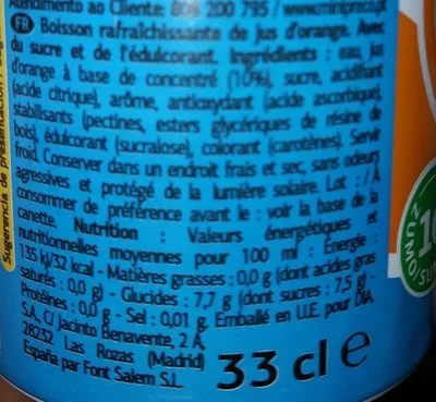 List of product ingredients Naranja Dia 