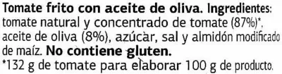 List of product ingredients Tomate frito Dia Estilo casero Dia 350 g (neto), 370 ml