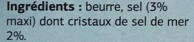 List of product ingredients Beurre aux cristaux de sel de mer de l'île de Noirmoutier Dia 250 g