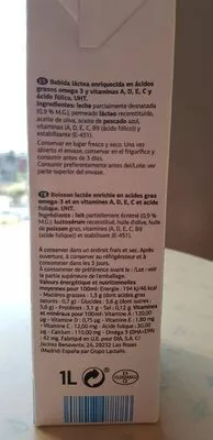 Lista de ingredientes del producto Bebida lactea DIA 1 l