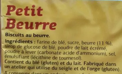 List of product ingredients Petit Beurre Dia 