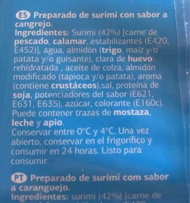 Liste des ingrédients du produit Palitos de surimi Dia 