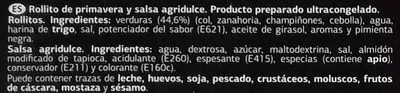 Liste des ingrédients du produit Rollitos de primavera Dia 450 g (400 g rollitos - 50 g salsa) (4 uds)