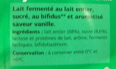 List of product ingredients Lait fermenté sucré au bifidus saveur Vanille (x 8) Dia 1 kg (8 x 125 g)